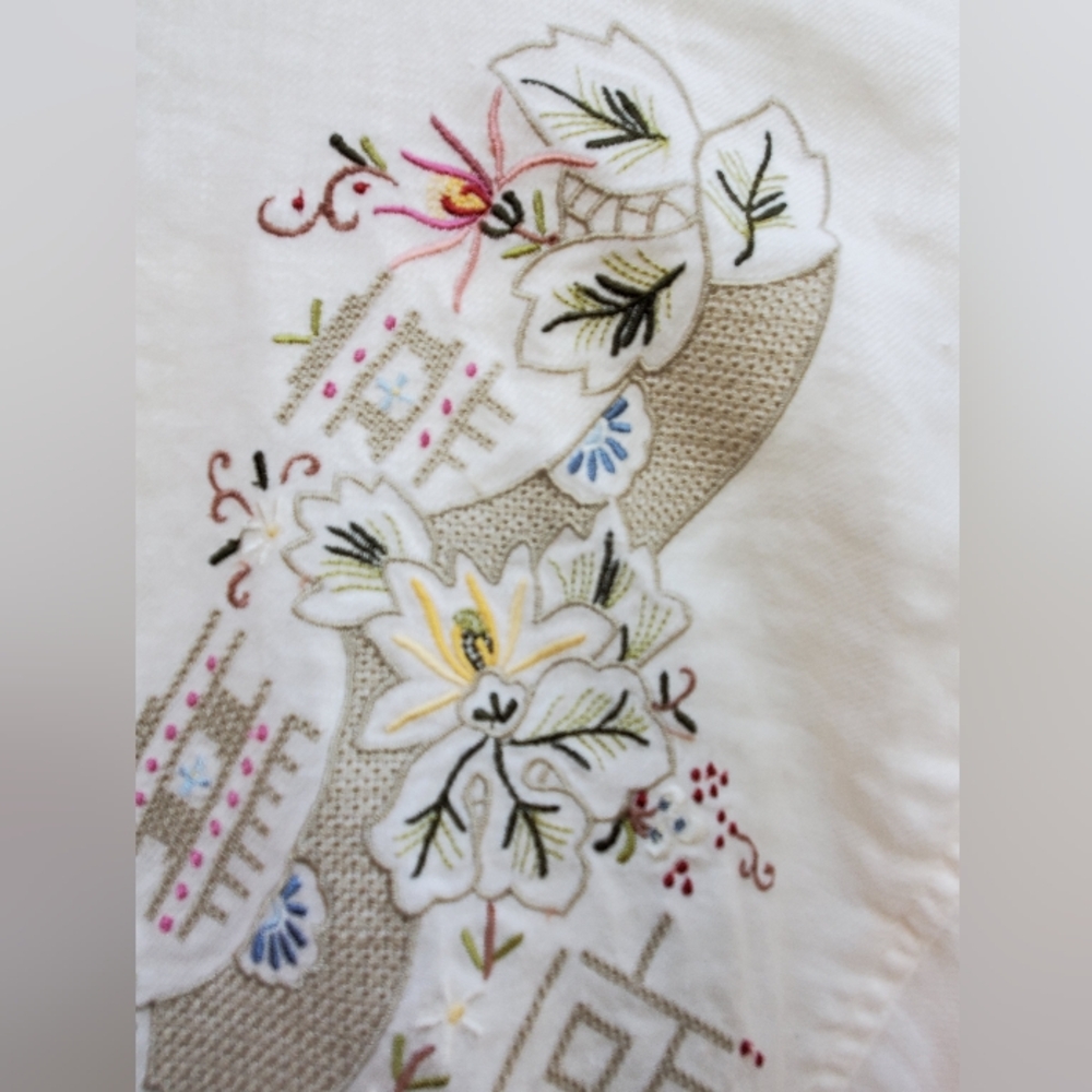 Beautiful Ivory Linen Embroidered Jacket Liz Claiborne - Picture 8 of 10